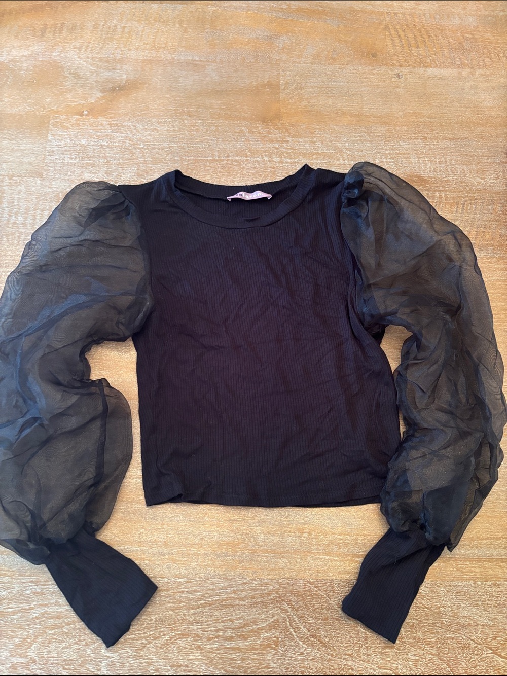 STATEMENT Puff-Sleeve Black Knit Top